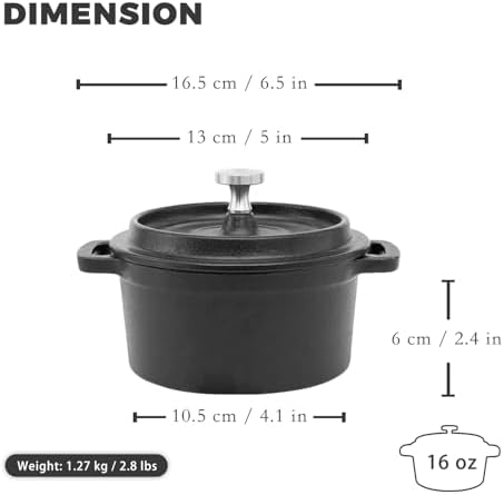 Flavehc Mini Cocotte 16 oz Pre-Seasoned Mini Dutch Oven 0.5 qt. Cast Iron Garlic Roaster for Oven Garlic Confit Pot Ramekins with Lids Oven Safe Set of 2 - Image 3