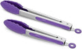 2 Pack Silicone Kitchen Tongs, 9 & 12 Inch, Stainless Steel, Purple by ALLWIN-HOUSEWARE