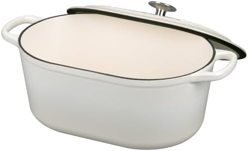 EDGING CASTING Enameled Cast Iron Oval Dutch Oven, 6QT, White - Image 5