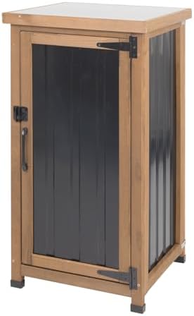 Small Outdoor Storage Cabinet, Wood & Metal Storage Shed with Weatherproof Roof, Removable Shelf, Lockable Door, 2 Metal Hinges, Adjustable Feet, Outside Storage Cabinet by MayugardeningPetfurniture