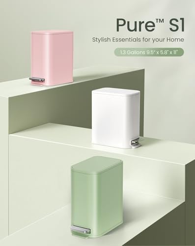 Cesun Small Bathroom Trash Can with Lid Soft Close & Pedal, 1.3 Gal, Green - Image 7