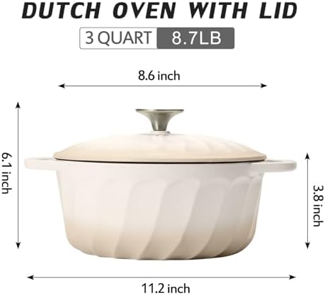 Enameled Cast Iron Dutch Oven Pot with Lid, 3 QT Small Dutch Oven - Image 2