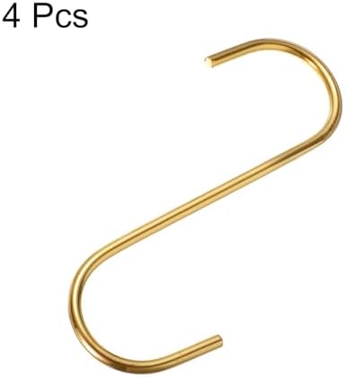 HARFINGTON 4pcs Long S Hooks 4 Inch Extra Long Metal S-Shaped Hanging Hooks High Manganese Steel S Hanger Storage Organizing Tool for Kitchen Garden Bathroom Garage Closet, Gold Tone - Image 3