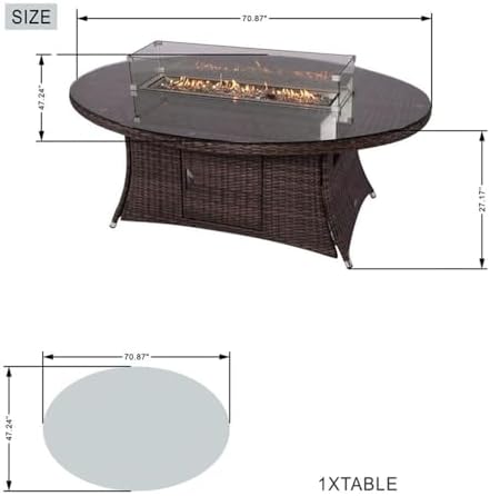 Brown Rattan 6 Seat Patio Furniture Oval Fire Pit Dining Table with Chairs - Image 6