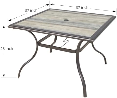 37" Square PVC Patio Dining Table with Brown Metal Steel Frame,Woodlike Top - Image 3