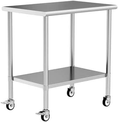 Stainless Steel Work Table with Wheels, 24x36 Inch NSF Kitchen Prep Table with Adjustable Undershelf for Commercial Restaurant, Garage, Outdoor BBQ by Chingoo