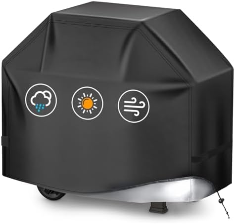 BBQ Gas Grill Cover for Outdoor, Anti-UV, Rip-Proof, 600D Oxford Fade Resistant Material, Barbecue Cover with Hook and Loop Straps & Adjustable Hem Drawstring (Black, 72”x26”x51”) by TIAOFY