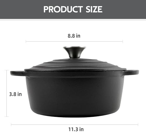 3 Quart Dutch Oven Enameled Cast Iron with Lid - Big Dual Handles - Oven Safe up to 500°F - Classic Round Pot for Versatile Cooking Matte Black(No Enameled) - Image 7