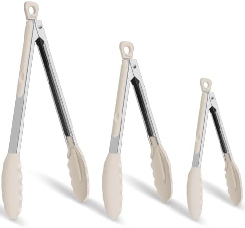 HOTEC Stainless Steel Kitchen Tongs with Silicone Tips, Set of 3-7",9" &12" by Hotec