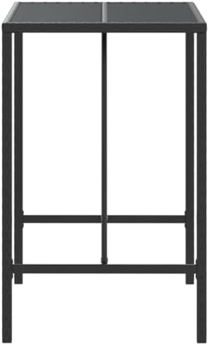 Bar Table Glass Top Poly Rattan, Kitchen, Outdoor Tables, Deck, Patio, Dining, Ideal for Garden, Balcony - Black - Image 5