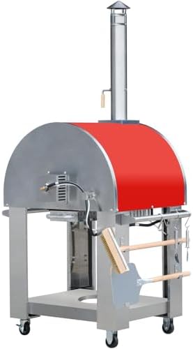 KOSTCH 32.5" Outdoor Duel Fuel Pizza Oven, 304 Stainless Steel Wood Fired & Propane Gas Pizza Oven with Temperature Gauge, Portable Pizza Oven on Wheels for Outside, Camping, Party (Red) - Image 4