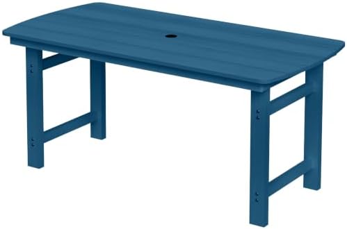 HDPE Outdoor Patio Dining Table with 2" Umbrella Hole, Navy Blue by Suunyn