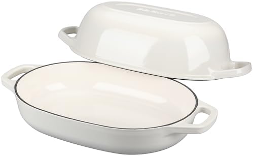 EDGING CASTING Enameled Cast Iron Oval Dutch Oven Pot with Lid, Dutch Oven for Sourdough Bread Baking, Bread Oven, Bread Dutch Oven, Oval Bread Pan, 7qt, White - Image 4
