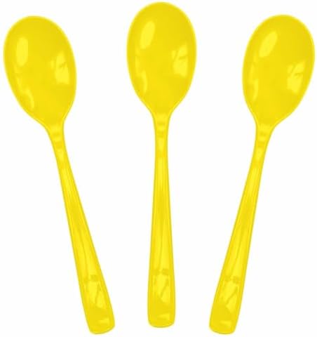 SietDESEO 50 PCS Yellow Plastic Spoons Disposable Utensils Heavy Duty Yellow Spoons Disposable Cutlery for Birthday Wedding Baby Shower Bridal Shower Plastic Silverware by SietDESEO