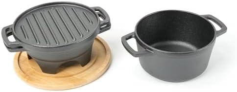 HAWOK 6 Piece Stove Set, Potable Cast Iron Charcoal Grill Stove with 1QT Dutch Oven, with Multipurpose Lid, Five-Leg Buffet Tray, Multipurpose Mini BBQ Stove Set - Image 4