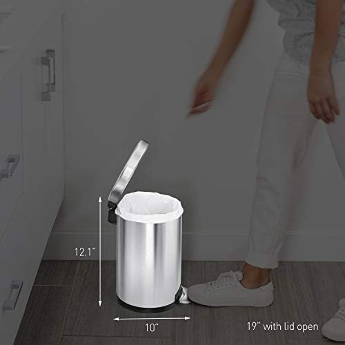 simplehuman 4.5 Liter Bathroom Trash Can, White Steel, Pack of 6 - Image 6