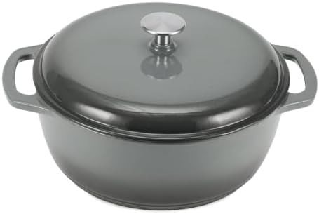 Amazon Basics Enameled Cast Iron Dutch Oven Pot With Lid, 7.3-Quart, Round, Dual Handles, Heavy-Duty, Oven Safe for Stews, Roasting & Baking, Gray by AmazonBasics
