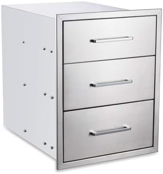 Outdoor Kitchen Drawers,20" W x 27" H x 23" D Stainless Steel BBQ Triple Drawer with Chrome Handle, Enclosed Built-in Access Drawer Flush Mount for Outdoor Kitchen,BBQ Island by ATATOD