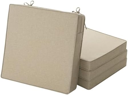 Outdoor Chair Cushions, Water-Resistant & Fade-Resistant, Patio Furniture Seat Replacement Chair Pads with Ties Zipper, Removable Cover, Non-Slip Bottom, Set of 4, 18.5 x 16 Inch, Natural by Unknown