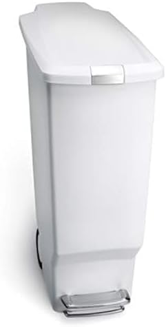 simplehuman 40 Liter / 10.6 Gallon Slim Kitchen Step Trash Can With Secure Slide Lock, White Plastic by Unknown