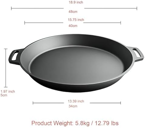 LI-GELISI 16-inch cast iron frying pan with double auxiliary handles, nitrogen-treated for rust resistance, suitable for stoves/grills/campfires, heavy-duty frying pan for outdoor cooking - Image 2