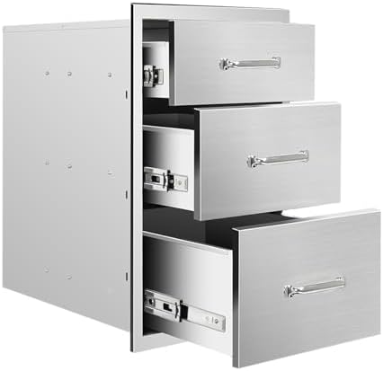 Outdoor Kitchen Drawers 14" W x 21" H x 23" D Flush Mount Triple BBQ Drawers with Chrome Handle Stainless Steel Drawer for Outdoor Kitchen Island, Patio Grill Station by SGOLAN