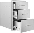 Outdoor Kitchen Drawers 14" W x 21" H x 23" D Flush Mount Triple BBQ Drawers with Chrome Handle Stainless Steel Drawer for Outdoor Kitchen Island, Patio Grill Station by SGOLAN