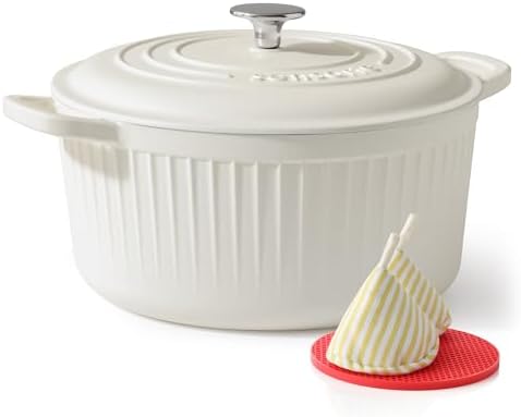 SENSARTE 6.5QT Enameled Cast Iron Dutch Oven Pot with Lid&Cotton Potholders by SENSARTE