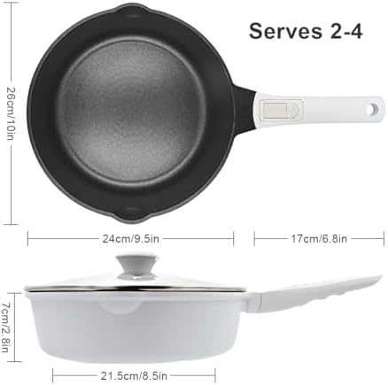 10 Inch Deep Frying Pan Skillet with Lid, Saute Pan Nonstick,White - Image 7
