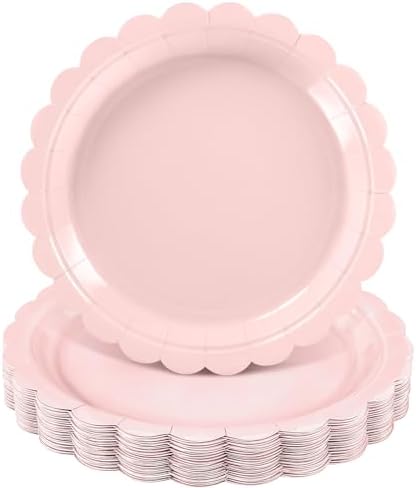 NatNarr 30 Pk Pink Paper Plates 9" Disposable Scalloped Pink Birthday Plate by NatNarr