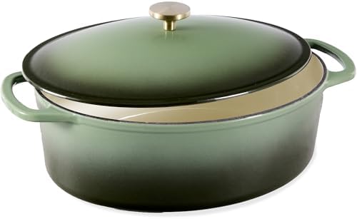 Best Choice Products Oval 7.5 Quart Enamel Cast-Iron Dutch Oven, Heavy-Duty Pre-Seasoned for Baking, Cooking w/Side Handles – Deep Olive Green by BestChoiceProducts