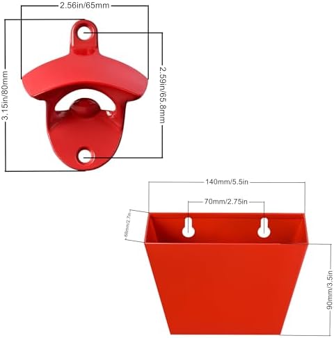Red Bottle Opener Wall Mounted and Cap Catcher with Drain Holes - Image 4
