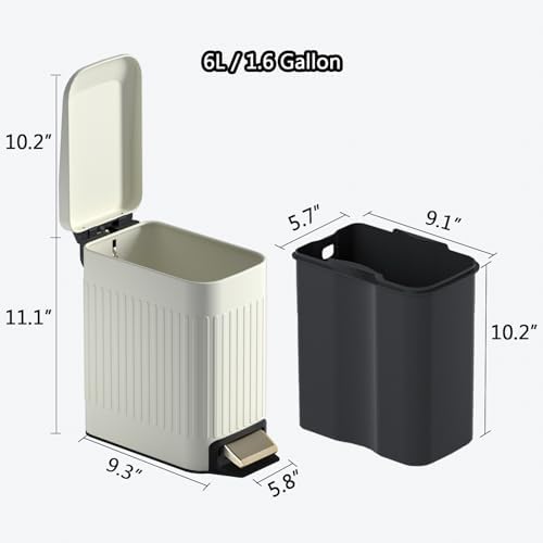 CEROELDA Small Bathroom Trash Can with Lid-6L/1.6 Gal-Soft Close Lid-Beige - Image 5