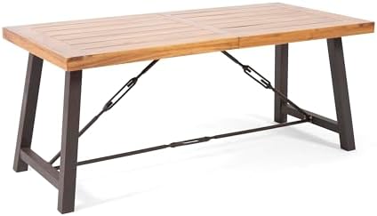 Acacia Wood and Metal Outdoor Dining Table in Teak, Rustic Style with Durable Construction for Patio, Deck, or Terrace - Image 6