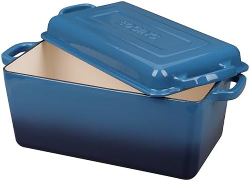 EDGING CASTING Enameled Cast Iron Dutch Oven, Oblong Bread Oven for Sourdough Bread Baking, Baking Pan, Dual Handles, Oven Safe, 4 Quart, Lake Blue - Image 5