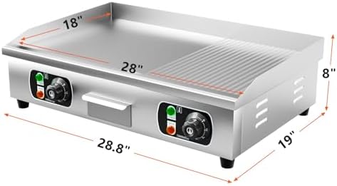 29" Commercial Electric Countertop Griddle,110V 3000W Flat Top Grill Hot Plate BBQ,Adjustable Thermostatic Control 122°F-572°F,Stainless Steel Restaurant Grill for Kitchen(NO PLUG) - Image 2