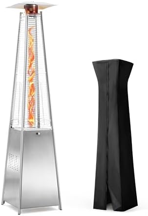Flame Pyramid Pool Heater, Stainless Steel Triple Safety Protection Patio Heater with Patio Cover, Warm Glass Tube Portable Heater with Durable Wheels-Stainless Steel Color - Image 2
