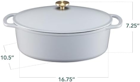 Best Choice Products Oval 7.5 Quart Enamel Cast-Iron Dutch Oven, Heavy-Duty Pre-Seasoned for Baking, Cooking w/Side Handles – French Gray - Image 2