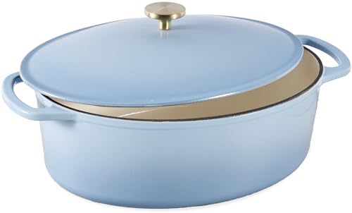 Best Choice Products Oval 7.5 Quart Enamel Cast-Iron Dutch Oven, Heavy-Duty Pre-Seasoned for Baking, Cooking w/Side Handles – Cornflower Blue by BestChoiceProducts