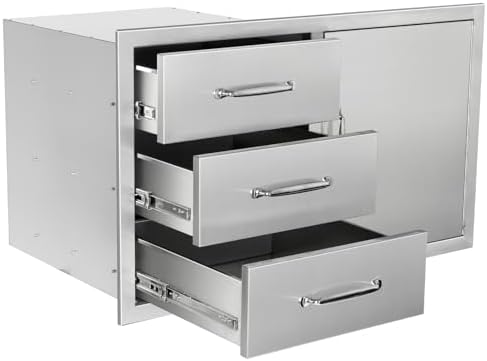 Outdoor Kitchen Door Drawer Combo Cabinet with BBQ Access and Triple Drawers for Outdoor Kitchen Island, Dimensions 38.1"" W x 22.6"" H x 20.8" (Drawer with Handle and Right Door Combo) - Image 7