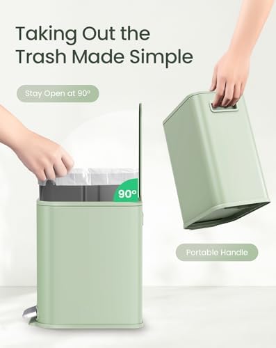 Cesun Small Bathroom Trash Can with Lid Soft Close & Pedal, 1.3 Gal, Green - Image 5