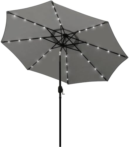Blissun 9 ft Solar Umbrella, 32 LED Lighted Patio Umbrella, Table Market Umbrella, Outdoor Umbrella for Garden, Deck, Backyard, Pool and Beach (Grey) by Blissun