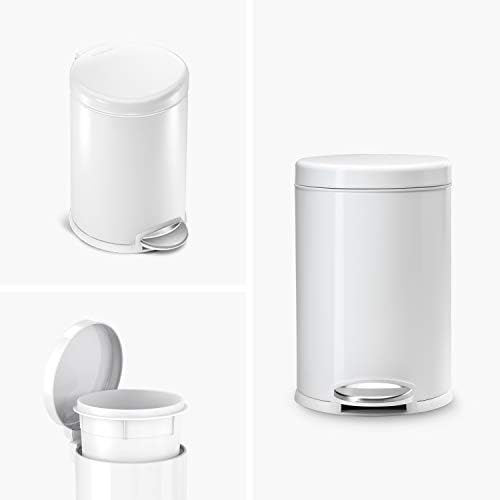 simplehuman 4.5 Liter Bathroom Trash Can, White Steel, Pack of 6 - Image 2