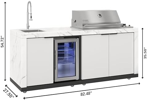 KoolMore Reserve 83 in. Outdoor Kitchen Suite with White Stone Counters and Sides, 4-Burner Grill, Stainless Steel Sink and Faucet - Image 3