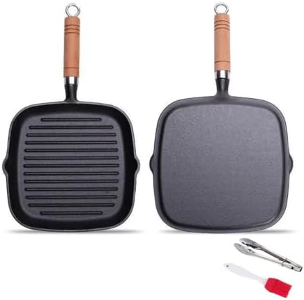 Nonstick Cast Iron Grill Pan with Double Spouts, 8.7-inch Durable Skillet for Stove Tops, Ideal for Indoor & Outdoor Cooking (8.7inch / 22cm) by Unknown