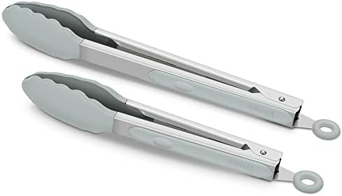 2 Pack Silicone Kitchen Tongs, 9 & 12 Inch, Stainless Steel, Warm Grey by ALLWIN-HOUSEWARE