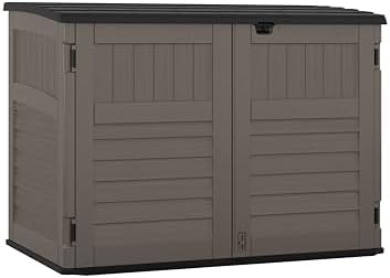 Suncast 5.9 ft. x 3.7 ft Horizontal Stow-Away Storage Shed - Natural Wood-Like Outdoor Storage for Trash Cans and Yard Tools - All-Weather Resin, Hinged Lid, Reinforced Floor - Made in the USA by Unknown