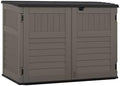 Suncast 5.9 ft. x 3.7 ft Horizontal Stow-Away Storage Shed - Natural Wood-Like Outdoor Storage for Trash Cans and Yard Tools - All-Weather Resin, Hinged Lid, Reinforced Floor - Made in the USA by Unknown