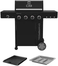 Charbroil Performance Series 4‑Burner Gas Grill Bundle – Black Cabinet Grill with Side Burner with Griddle Insert & Gas2Coal Charcoal Tray by Charbroil