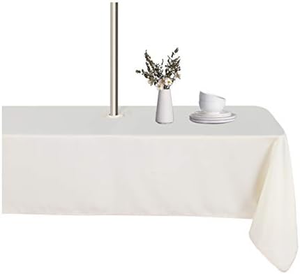 LUSHVIDA Rectangle Outdoor Tablecloth with Umbrella Hole 60x102 Inch Beige by LUSHVIDA